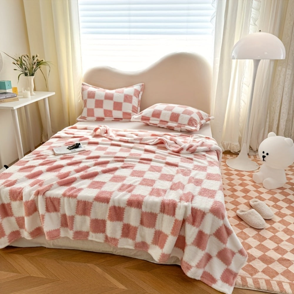 French Plaid Double-Sided Flannel Blanket ¨C Soft Panda & Grid Pattern Throw for Sofa, Bed & Travel, Machine Washable, 6 Designs, 4 Sizes