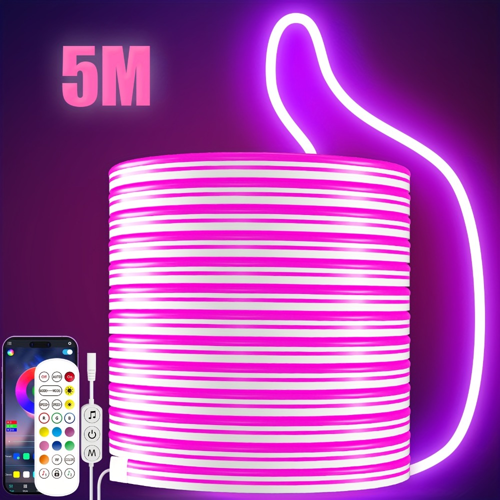 LED Neon Rope Light IP65 Waterproof ¨C RGB Color Changing Light Strip, App & Remote Control, Music Sync, Silicone Neon Light for Bedroom, Gaming Room, Indoor & Outdoor Decoration (3.2/9.8/16.4 Ft)