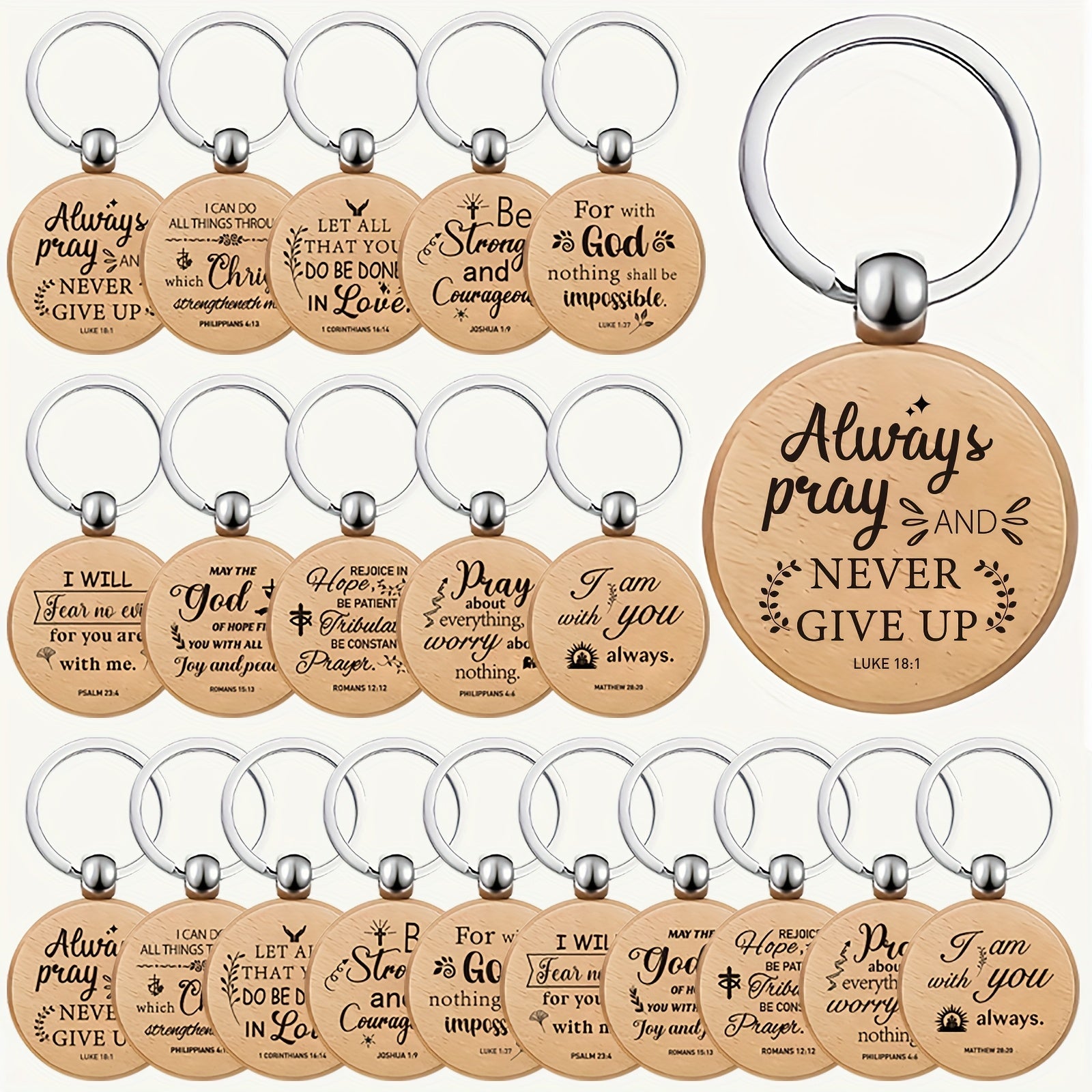 Bulk Wooden Bible Verse Keychains 100pcs Religious Christian Inspirational Keychains Rustic Engraved Thank You Gifts for Women Men Teachers Students Party Favors Christmas Back to School