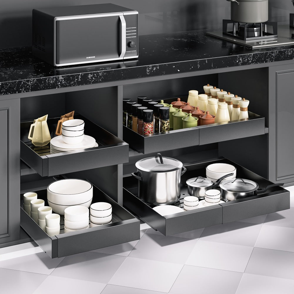 Pull Out Cabinet Organizer Expandable Slide-Out Drawer Shelf Heavy Duty Carbon Steel Silent Sliding Rust-Resistant Storage Rack for Kitchen Bathroom Pantry 12.6¡±-20.5¡± Wide