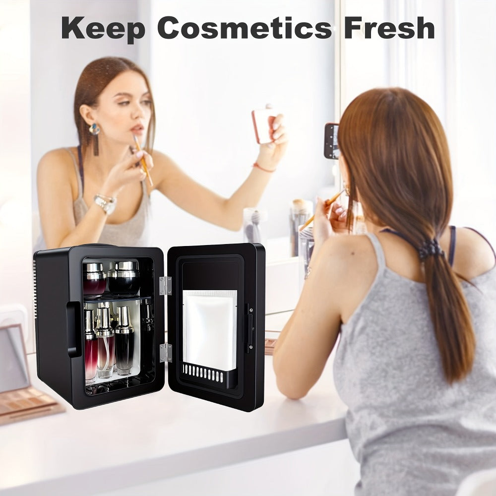 Mini Fridge 1.59 Gal 9-Can - AC/DC Portable Cooler & Heater, Silent Thermoelectric Refrigerator for Skincare, Drinks & Cosmetics, Bedroom, Office, Dorm, Desk, Car & Travel