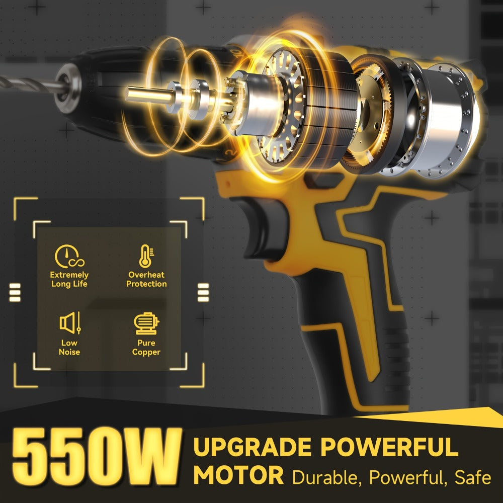 Cordless Impact Drill Set 12V / 21V Electric Drill Kit ¨C 45Nm Torque, 2-Speed, Keyless Chuck, LED Light, Battery & Charger Included, Up to 115pcs Accessories for Home Repair, DIY & Construction