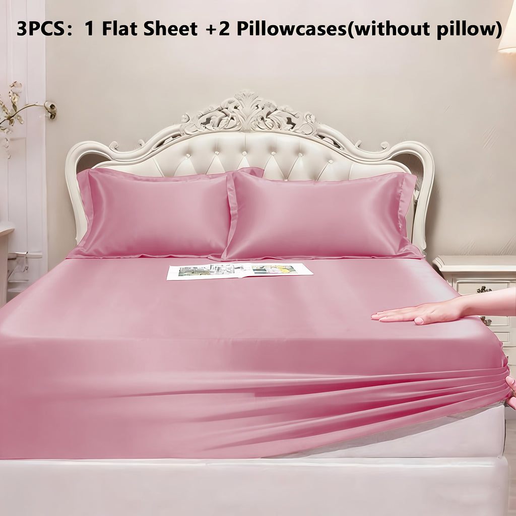 Satin Fitted Sheet Set with Pillowcases ¨C Cooling Smooth Breathable Wrinkle-Resistant Bed Sheets, Machine Washable Ultra Soft for Hot Sleepers, Twin Full Queen King, Multiple Colors