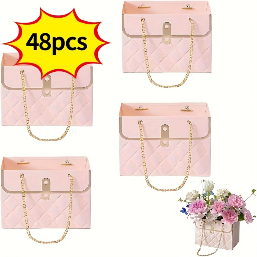 Paper Flower Bouquet Gift Bags with Metal Chain Handle Bulk ¨C 12/24/36/48 Pcs Tote Bags for Wedding Party Birthday Florist Graduation Holiday Colorful Gift Wrapping