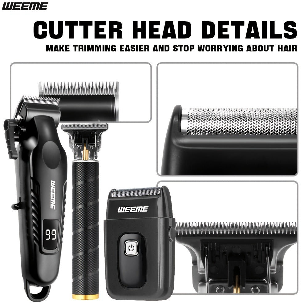 Men's Grooming Barber Haircut Set 2 & 3 Piece - Professional Hair Clipper USB Rechargeable T-Blade Trimmer Razor with 8 Limit Combs Complete Barbershop Kit for Men Boyfriend Father Birthday Gift Black