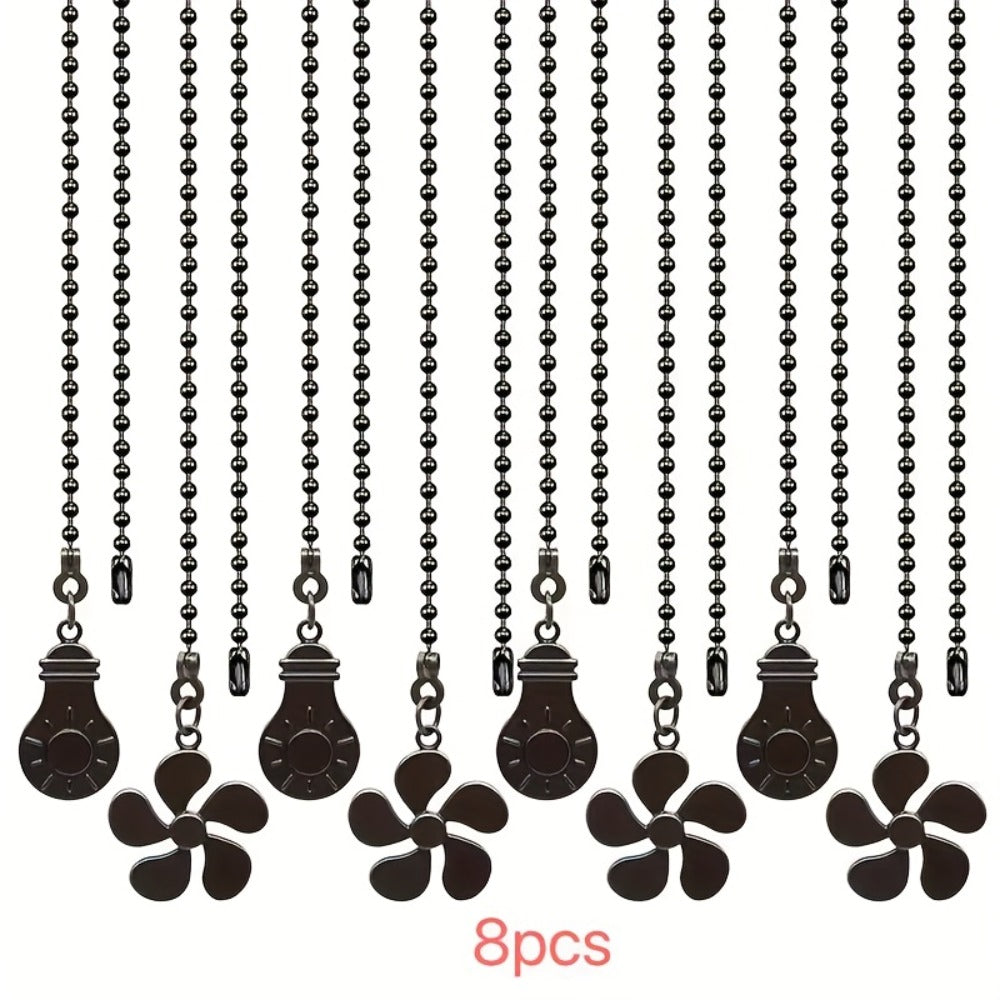 Ceiling Fan Pull Chain Extension Set of 8 - Decorative Bead Chain Pull Cord with Five-Leaf & Bulb Pendants, Iron Chain & Zinc Alloy, Bronze, Black, White, Red, Multi-Color, No Batteries Required