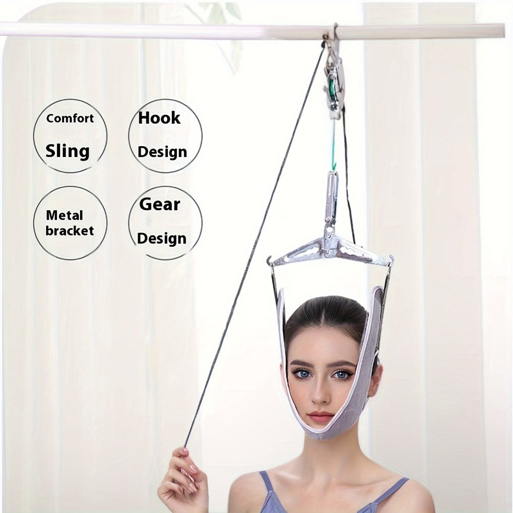 Cervical Traction Device with Handle, Adjustable Neck Traction Belt & Shoulder Massager, Spinal Decompression Pillow for Muscle Tension Relief, Durable Iron & Nylon Home Neck Stretcher