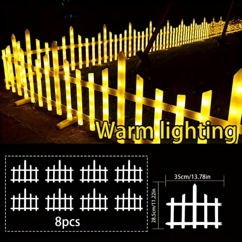 Solar Fence Lights Outdoor 8-Pack with Remote Control - Waterproof LED White Picket Fence Border Lights Solar Powered, Colorful & Warm Light Options for Garden Yard Tree Pet Barrier Christmas Decoration