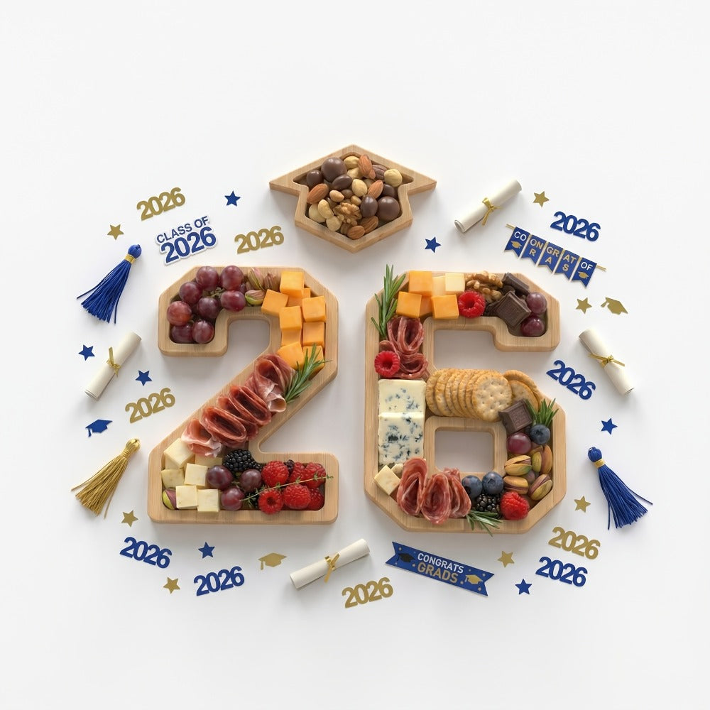 2026 Graduation Decorations Table Centerpiece Set ¨C Charcuterie Board with Number 26 & Graduation Cap, Serving Trays for Preschool, High School & College Grad Party Supplies