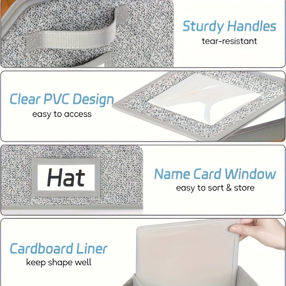 Baseball Cap Storage Box 2 Pack ¨C Foldable Stackable Zippered Hat Organizer, Large Capacity Dustproof Closet Storage for Caps, Hats & Clothes, Durable Fabric
