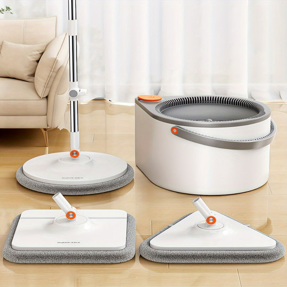 Spin Mop and Bucket Set with Wringer, Joybos Hands-Free Self-Wringing Rotating Floor Mop, Sewage Separation Design, 3 Mop Head Types, Dry & Wet Use for Home, Kitchen & Bathroom Floor Cleaning