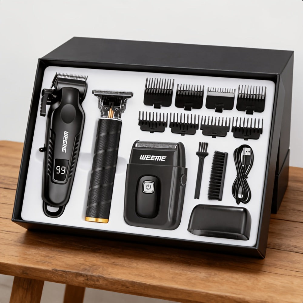 Men's Professional Grooming Kit ¨C Cordless Rotary Shaver & T-Blade Trimmer, Type-C Charging, 6 Adjustable Combs, Non-Slip Beard Shaper for Travel & Family Haircut
