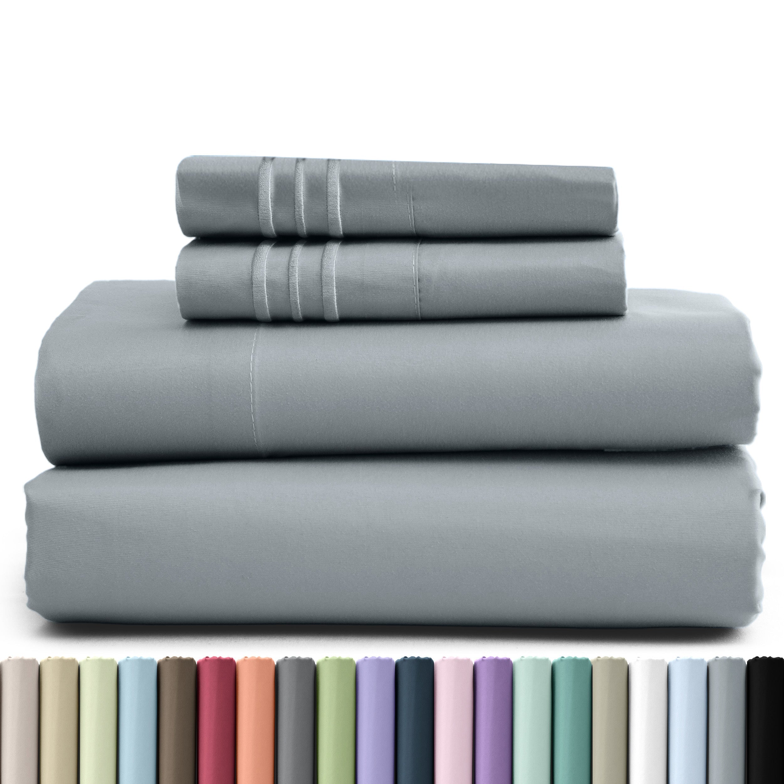 Fitted Sheet Set 4 Piece Microfiber Deep Pocket Bed Sheets - Soft Brushed Bedding Set with Pillowcases, All Season Cooling Sheet Set, 16 Inch Deep Pocket, Multiple Colors & Sizes