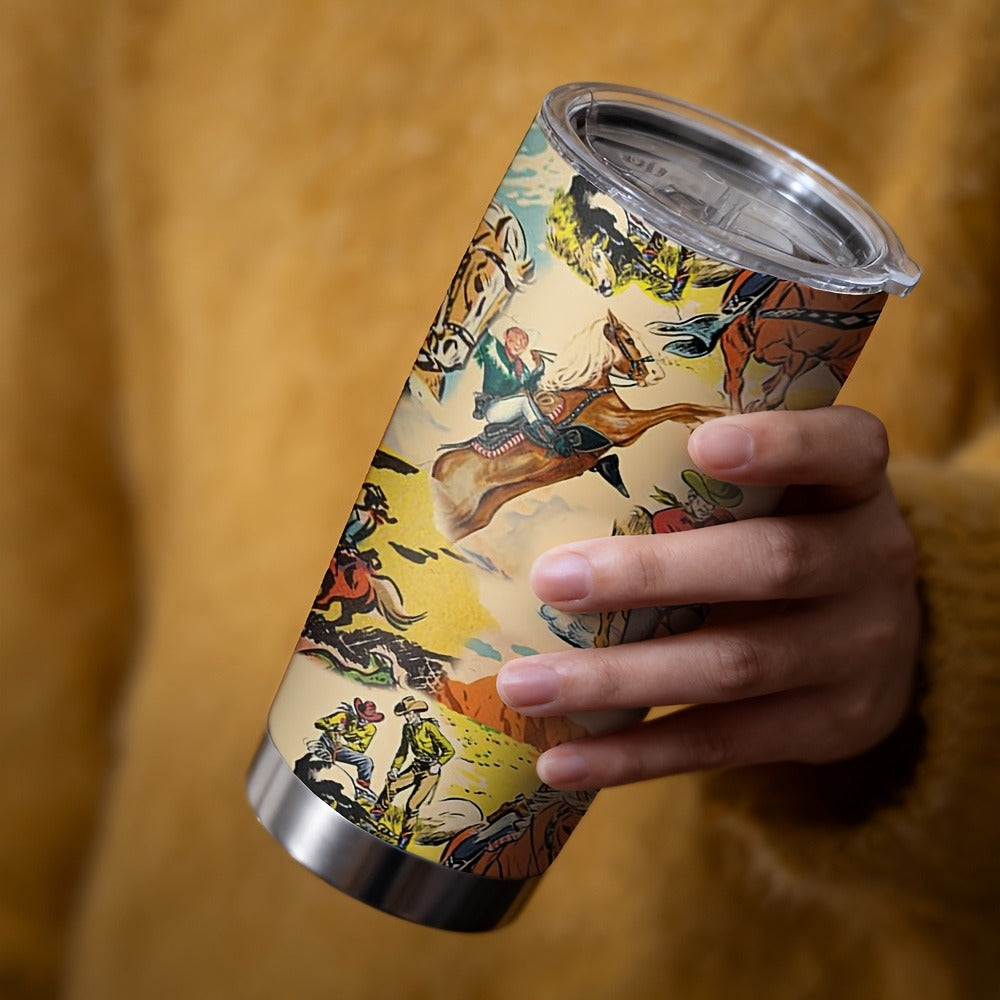 Cowboy Insulated Tumbler 20oz Stainless Steel with Lid & Straw | Western Graphic Travel Cup for Hot & Cold Drinks ¨C Camping Drinkware, Birthday & Holiday Gift for Men & Women