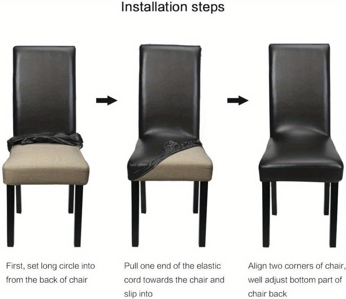 Dining Chair Covers Set of 4 6 Waterproof PU Leather Stretch Slipcover Oil Proof Universal Fit Chair Protector for Dining Room Kitchen Hotel Home Decor - 9 Colors