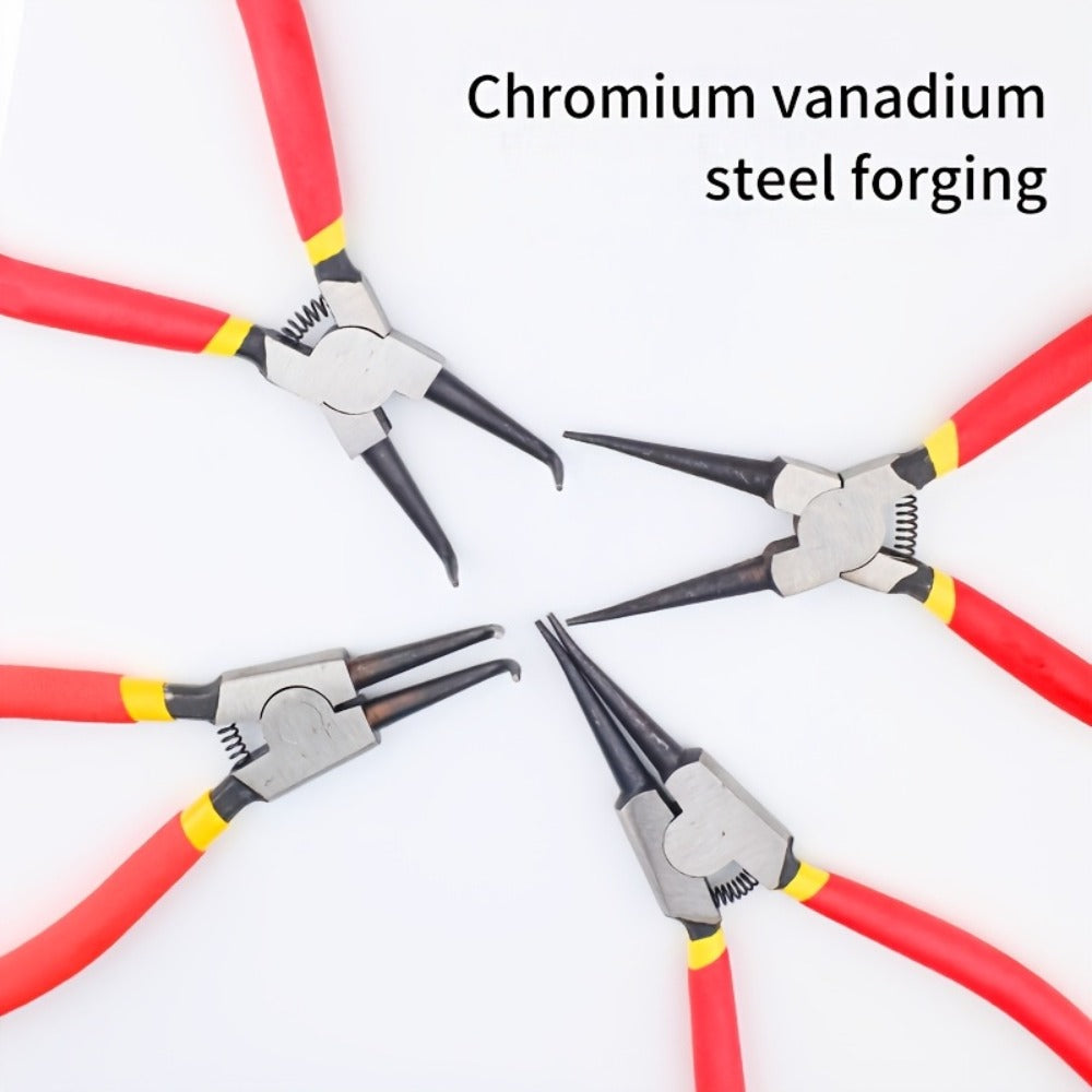 Snap Ring Pliers Set 4pcs - 7 & 9 Inch Straight Curved Jaw Internal External Circlip Pliers Spring Loaded Precision Retaining Ring Tool with Storage Box or Bag
