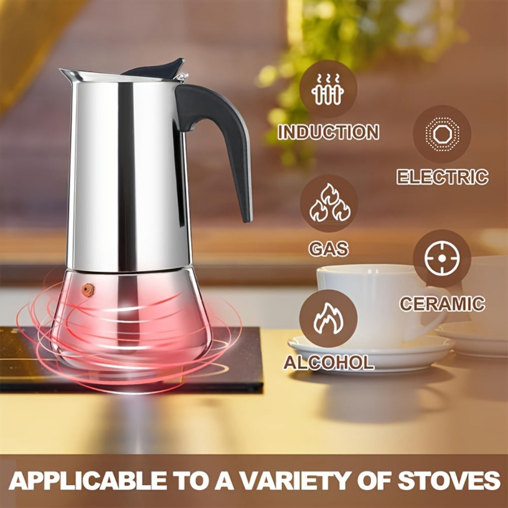 Moka Pot Stovetop Espresso Maker Stainless Steel Induction Compatible 2 4 6 9 12 Cup Italian Coffee Maker with Reusable Filter for Cuban Greek Coffee