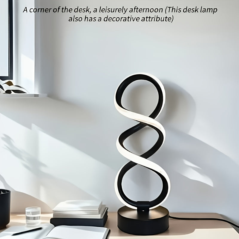 Spiral LED Table Lamp, Dimmable Push Button Control Desk Light for Bedroom Living Room Office, Modern Metal Base Indoor Accent Lamp, Unique Spiral Design Home Decor Gift for Christmas Birthday Valentine