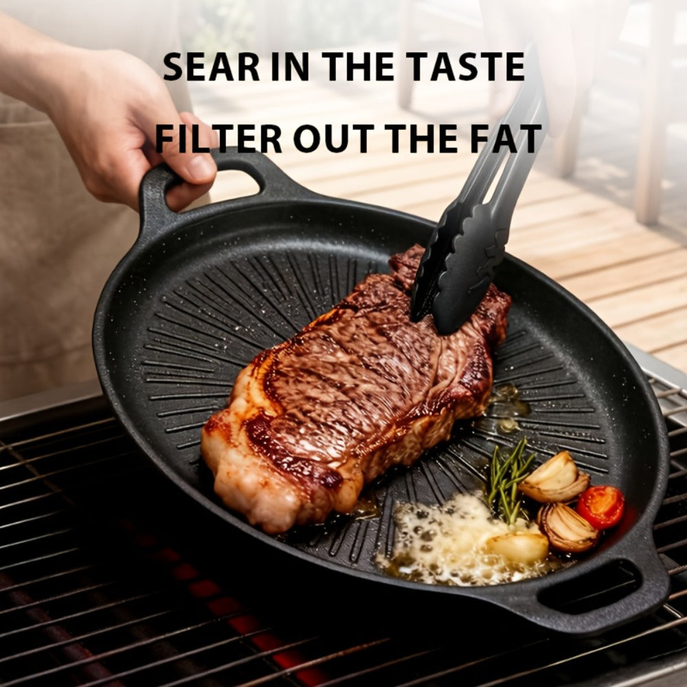 BBQ Griddle Pan Non-Stick with Oil Drain Groove & Double Handles ¨C Multi-Function Grill Frying Pan with Oil Brush for Outdoor BBQ Family Gatherings Indoor Stovetop Cooking | Easy Clean Cookware