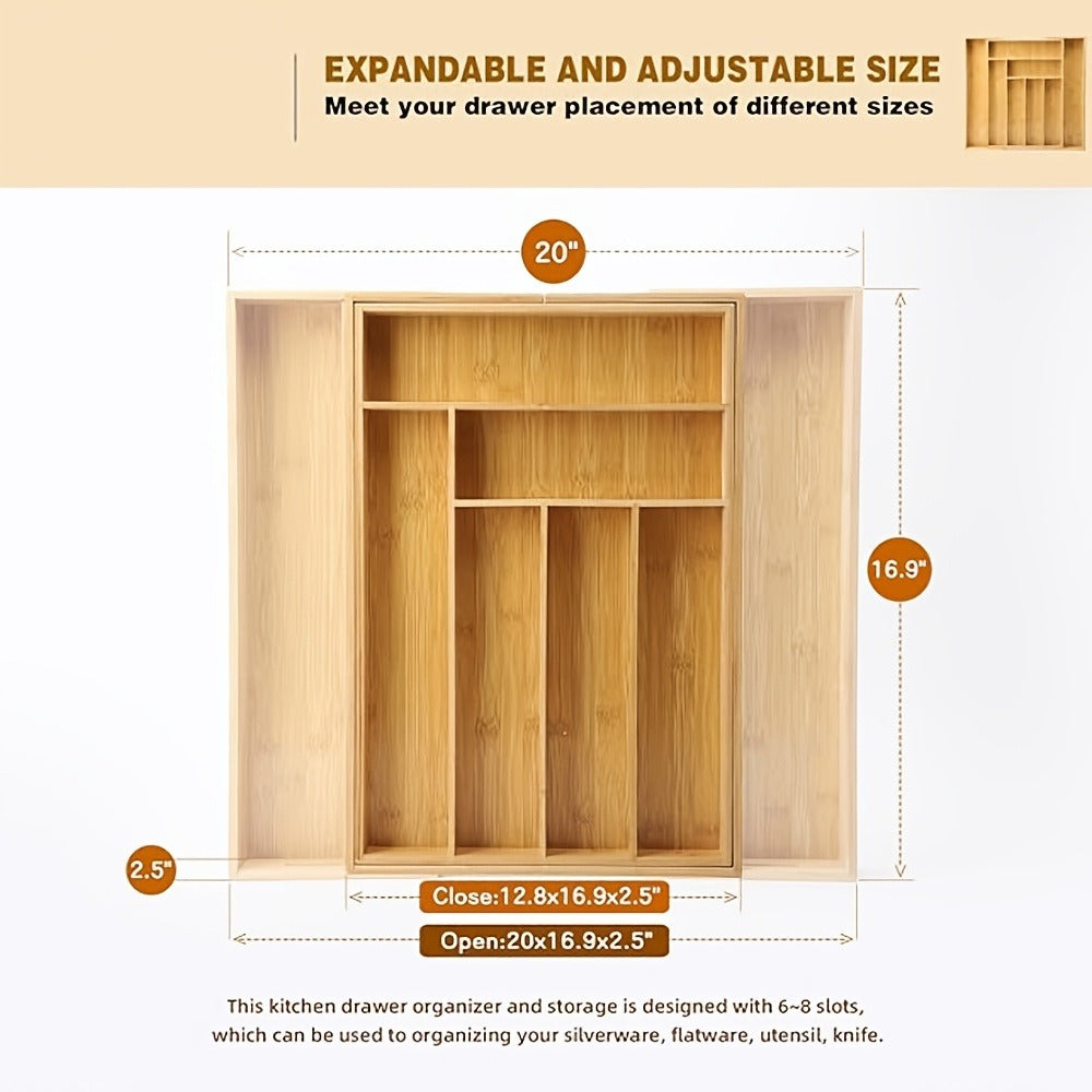 Bamboo Drawer Organizer Expandable Adjustable 9-Compartment Silverware Tray Cutlery Utensil Holder for Kitchen Drawer Office Desk Bedroom Eco-Friendly Bamboo Storage Divider Organizer