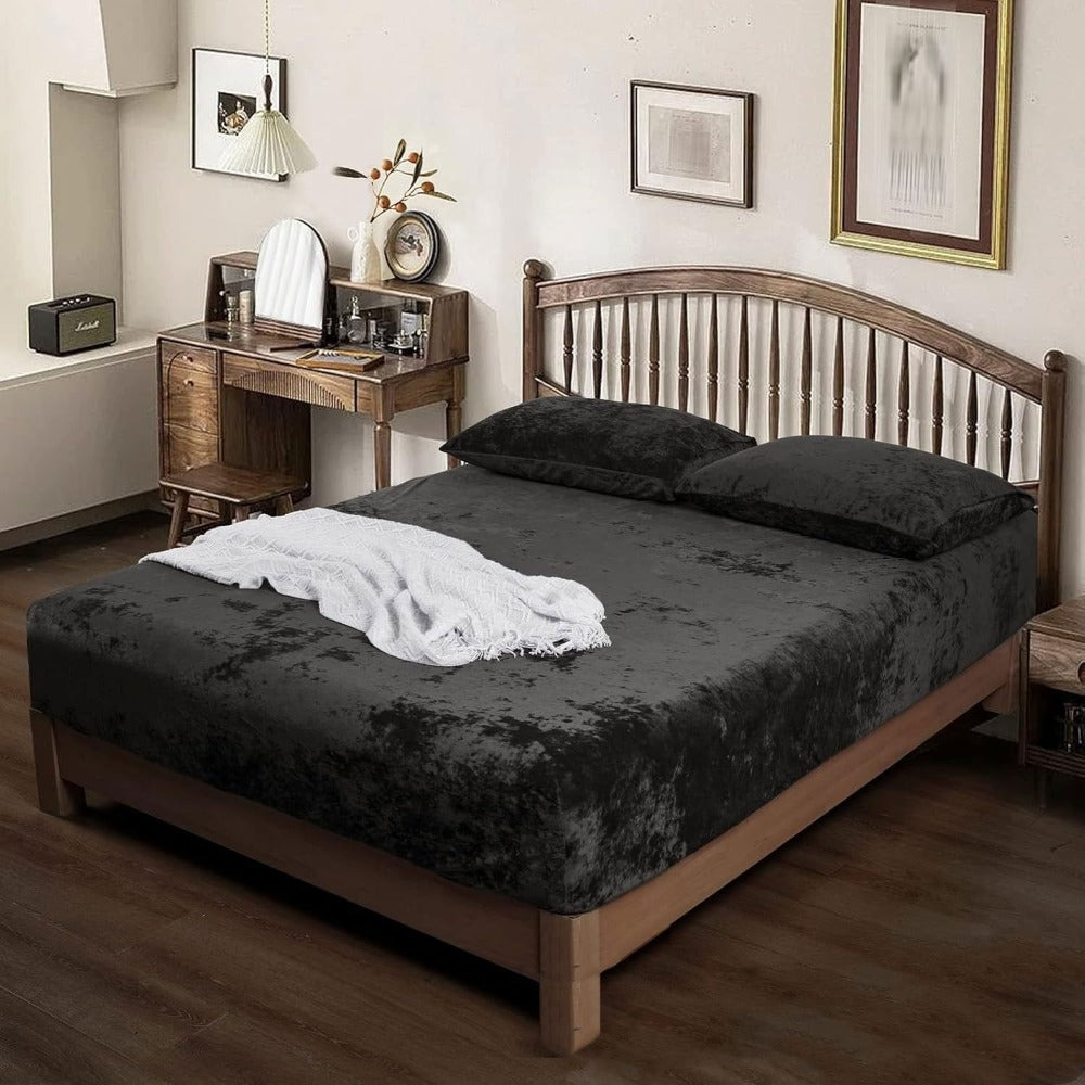 Double-Sided Velvet Sheet Set ¨C Soft Warm Milk Velvet & Suede Fitted Sheet with Pillowcases All Seasons Twin Full Queen King