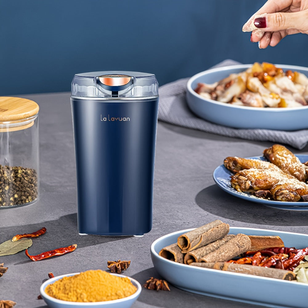 Electric Coffee Grinder 200W | Quiet Spice Grinder | 80g Large Capacity 12 Cups | 304 Stainless Steel Blade | One-Touch Operation | Grinds Coffee Beans Spices Nuts Grain | Blue Black