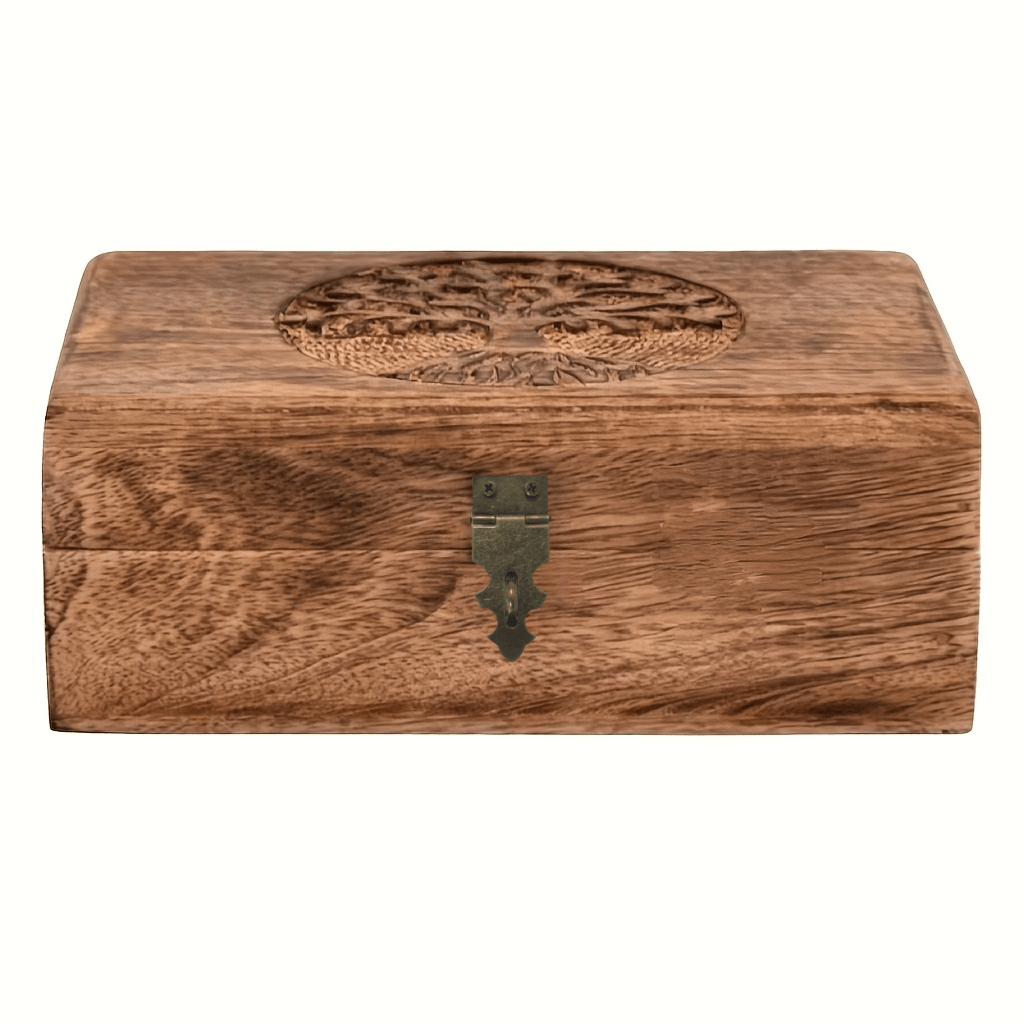 Handcrafted Wood Jewelry Box Tree of Life Carved Keepsake Storage Box