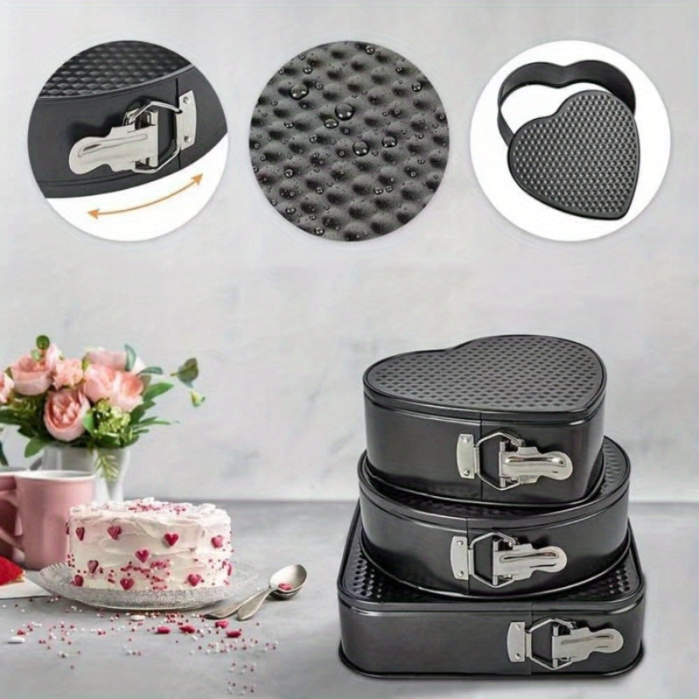 Cake Pan Set 6-Piece with Removable Bottom, Carbon Steel Nonstick Baking Molds in 3 Shapes Square Round Heart, Heavy Duty Springform Cake Pans for Chiffon Mousse Cheesecake Birthday Wedding