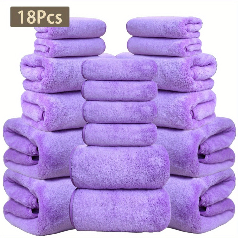 Coral Velvet Bath Towel Set 18pcs ¨C 4 Bath Towels 4 Hand Towels 10 Washcloths Hotel Quality Soft Absorbent