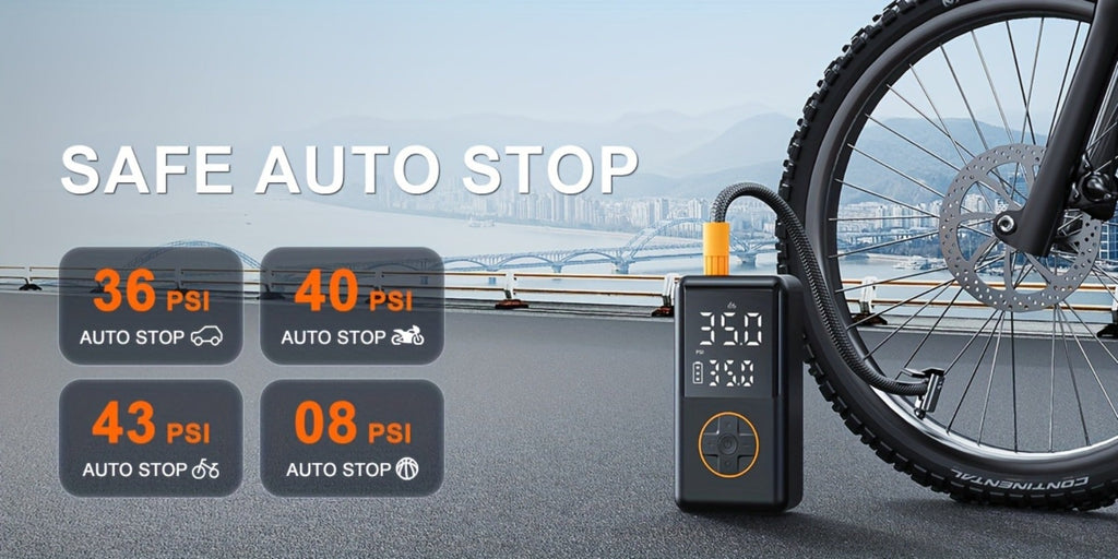 Portable Tire Inflator Cordless 150PSI Electric Air Compressor Pump with LCD Display, Auto Shut-Off, LED Light & Preset Pressure for Car Motorcycle Bike Sports Ball Camping Outdoor Emergency
