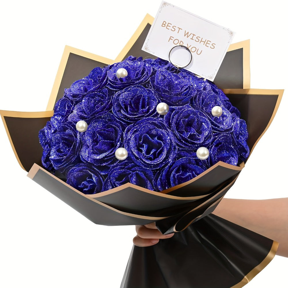 Artificial Flash Rose Bouquet 24/36 Pcs ¨C Simulation Shiny Fake Roses for Wedding, Engagement, Anniversary & Holiday Decorations, Multiple Colors