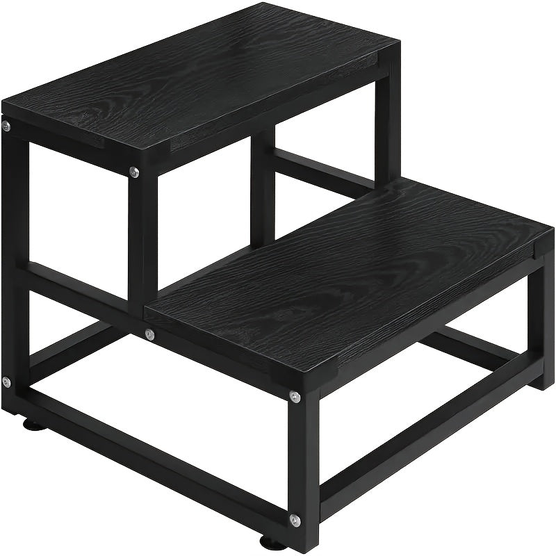 2-Step Wooden Step Stool Heavy Duty for Adults ¨C Solid Wood Two Tier Stepping Stool, Multifunctional Bedside Step Ladder, Portable Non-Slip Foot Stool for Bathroom, Bedroom, Kitchen, Office ¨C Easy to Carry, Durable Build