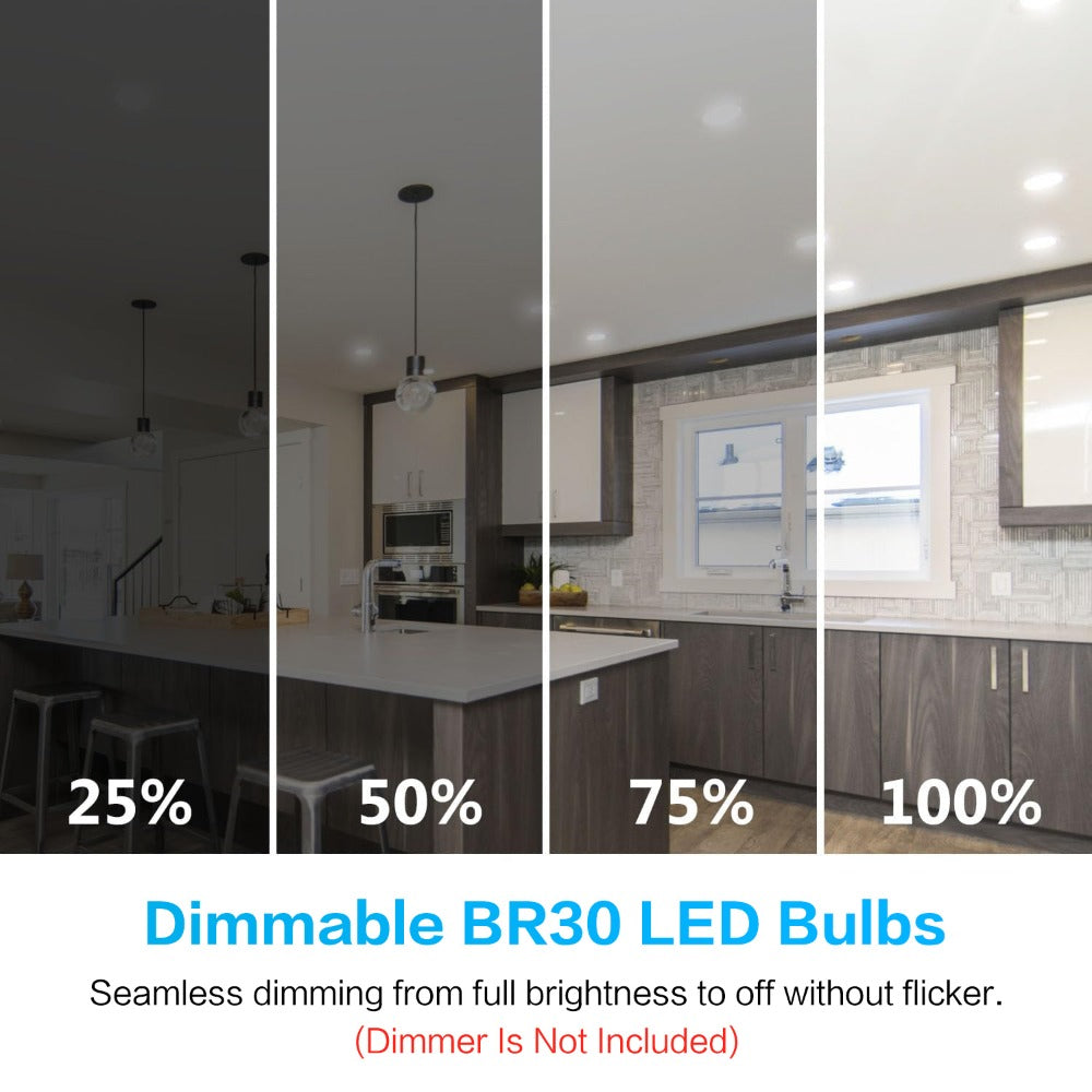 BR30 LED Flood Light Bulbs 12W 800 Lumens 5000K Daylight White Non-Dimmable ¨C 25000 Hour Lifespan E26 Base Recessed Lighting Bulbs for Indoor Ceiling Can Lights, 6 Pack 12 Pack 24 Pack