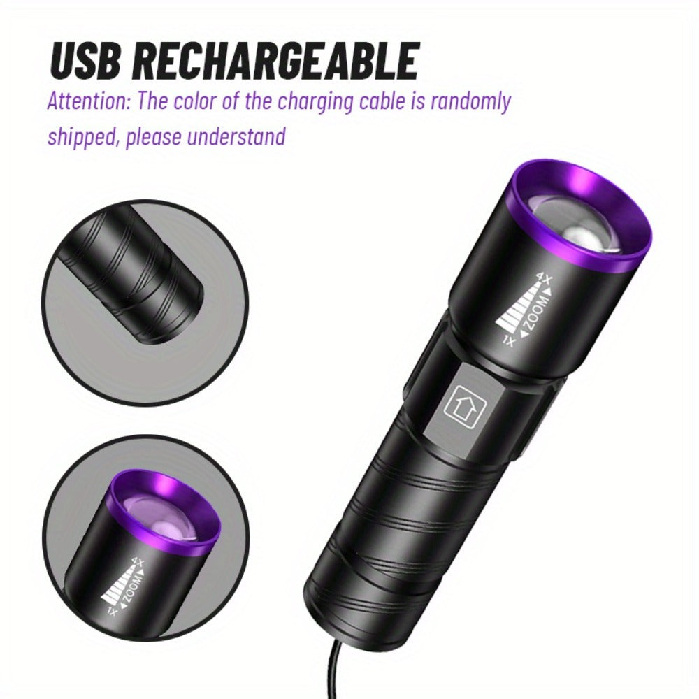 UV Blacklight 2 Pack Rechargeable Portable | Adjustable Brightness & Zoom Ultraviolet Lamp | Scorpion Detection Pet Urine Stain Finder Nail Polish Resin Curing Fluorescent