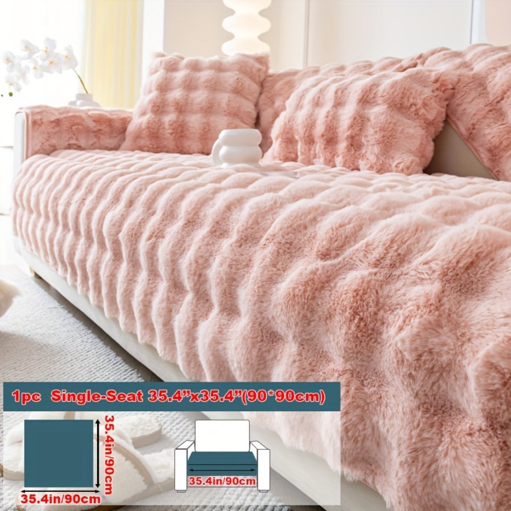 Faux Rabbit Plush Sofa Cover Winter Warm Thickened Anti-Slip Pet Friendly Cushion Protector for Living Room Bedroom Office 1 2 3 4 Seater