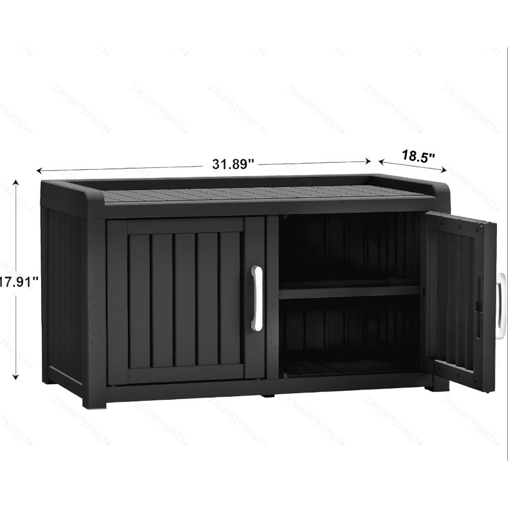 Shoe Storage Bench with Hidden Cabinet Entryway Bench All-Weather Resin Indoor Outdoor Porch Patio Mudroom Hallway Organizer
