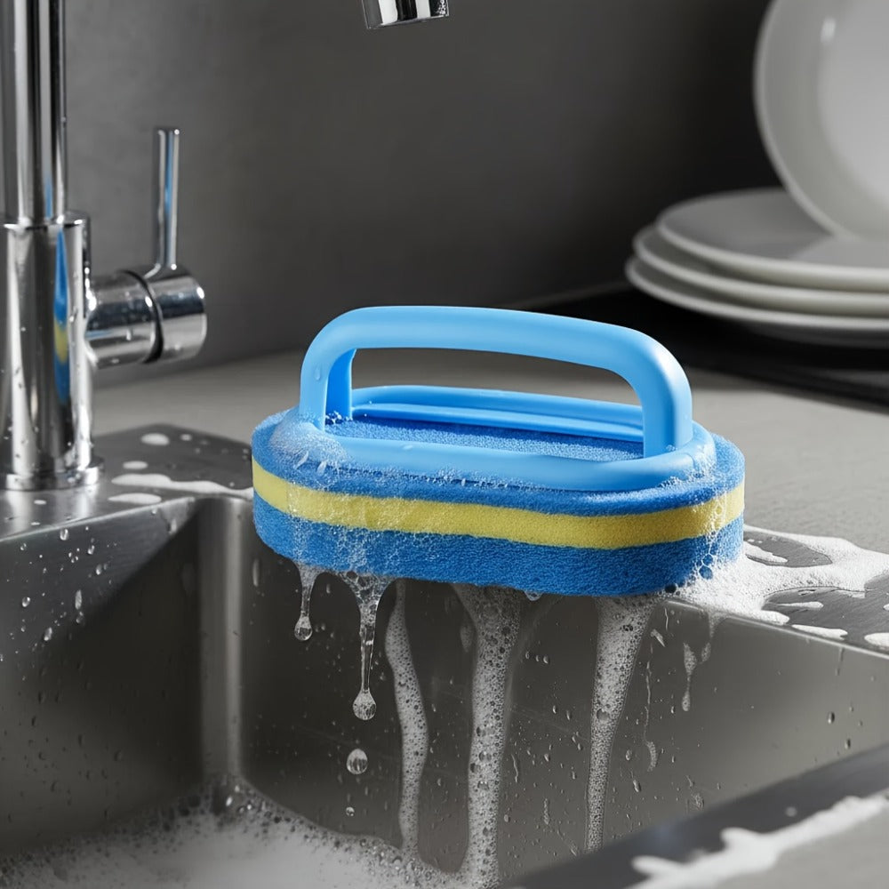 Natural Sponge Cleaning Brushes Set of 5 ¨C Thickened Ergonomic Handle, Quick-Drying, Pill-Free, Multi-Surface Kitchen Bathroom Dishware Pool Scrubber Pads