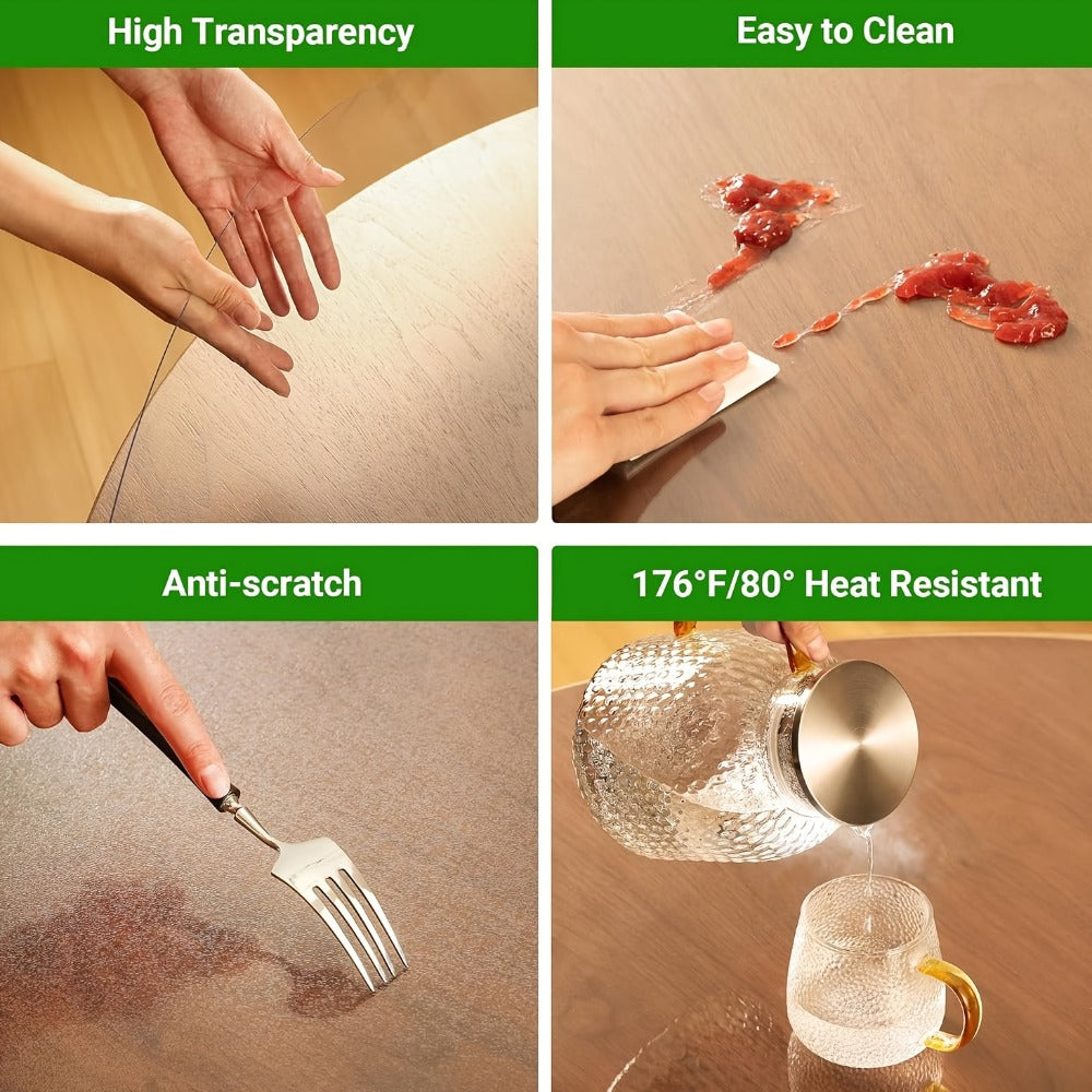 Round Clear PVC Table Cover Protector ¨C 1.5mm Thick Vinyl Tablecloth Pad, Waterproof, Heat-Resistant, Easy to Clean, for Dining & Coffee Tables