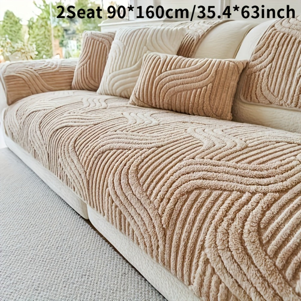 Sofa Cover Plush Shu Velveteen Non-Slip Couch Slipcover Breathable Pet-Proof Vintage Style for Living Room Bedroom Office 2 3 4 Seater