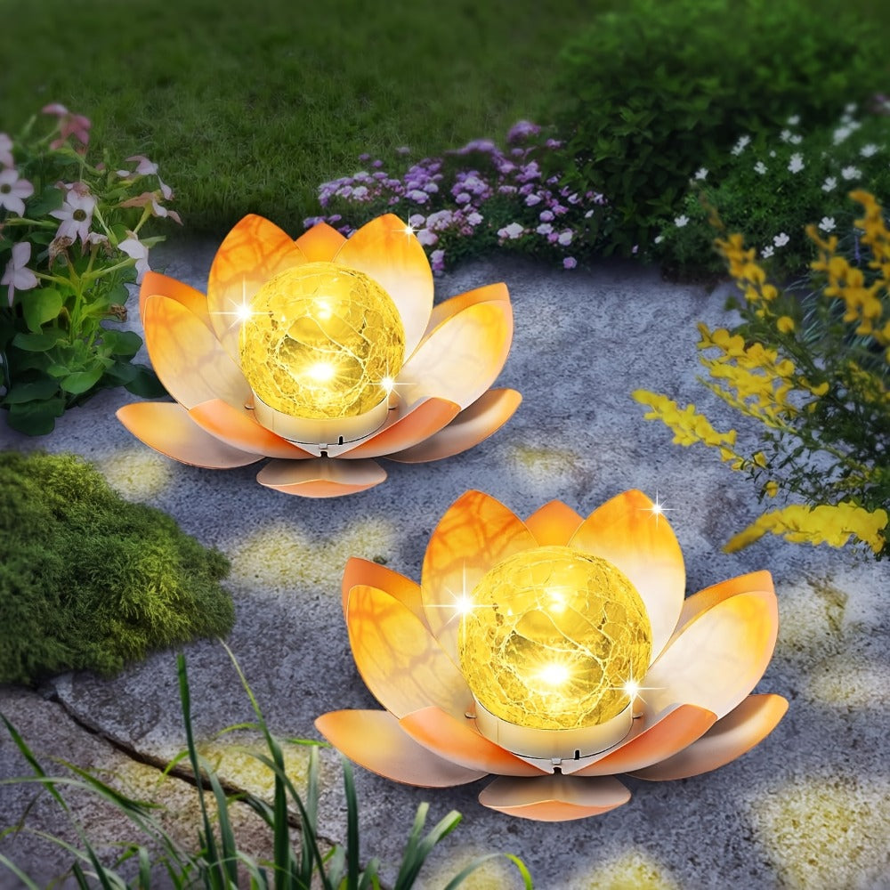 Solar Lotus Cracked Glass Ball Garden Lamp 2pcs ¨C Waterproof Metal Cracked Ball Solar Light for Outdoor & Indoor Decoration | Garden, Balcony, Dining Table & Living Room Decor | Father¡¯s Day Gift