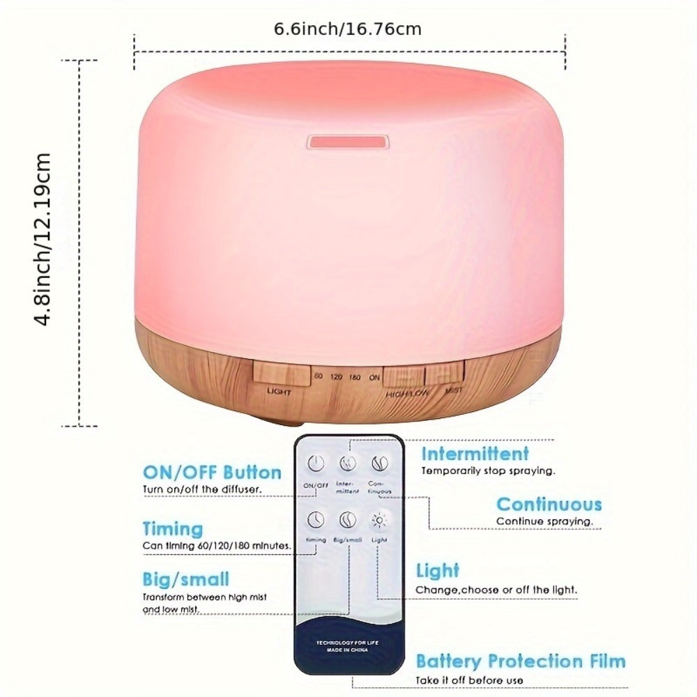 Essential Oil Diffuser 500ml with 10 Essential Oils 7 Color LED Aromatherapy Diffuser Humidifier Remote Control 4 Timer Settings Auto Shut-Off Ultra-Quiet for Home Office Bedroom Living Room Spa
