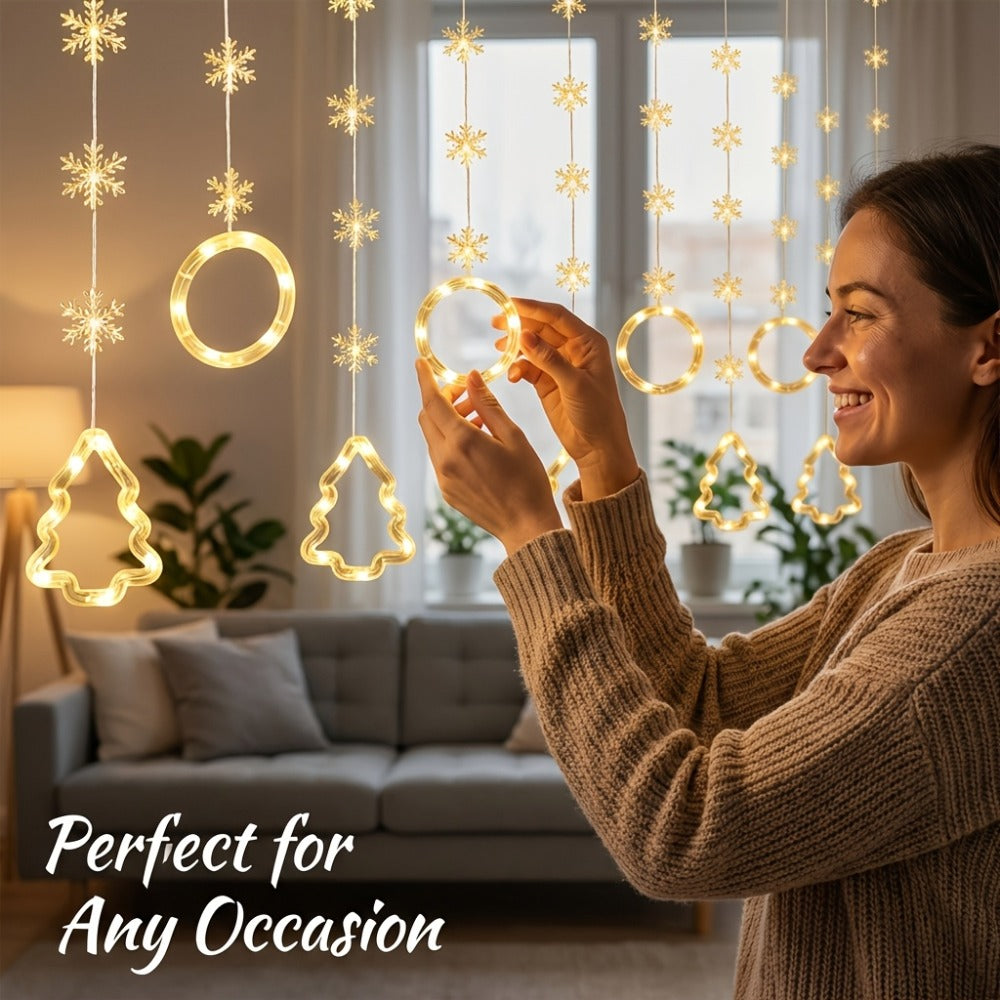 Mini LED String Lights Christmas Snowflake & Star Tree Shapes, 10-Pack USB Powered Fairy Lights 118 Inch, Indoor Holiday Decoration for Bedroom Window Curtain Wall Door Living Room Party Decor