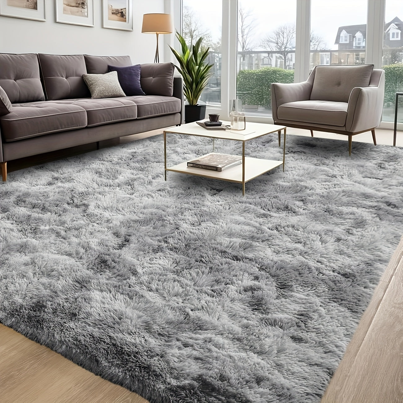 Shaggy Plush Area Rug - Soft Fluffy Carpet for Living Room, Bedroom & Sofa | Non-Slip Machine Washable Tie-Dye & Solid Color Long Pile Rug | Luxury Home Decor Floor Mat in Multiple Sizes & Colors