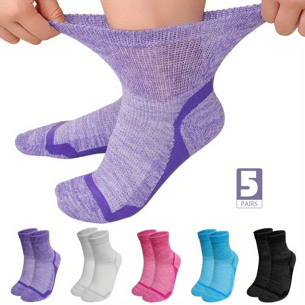 Wide Calf Socks 5 Pairs Loose Top Non-Binding Breathable Crew Socks for Men Women Plus Size Large Leg Edema Varicose Veins Comfort Fit M L Mixed Black
