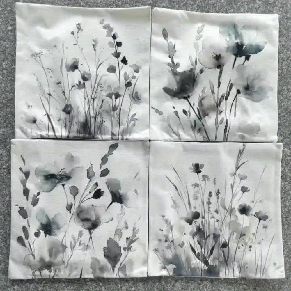 Throw Pillow Covers Set of 4 Boho Poppy Flowers Watercolor Chinoiserie Decorative Cushion Covers 18x18 Inch Soft Farmhouse Pillow Cases for Sofa Bedroom Office Car Home Decor