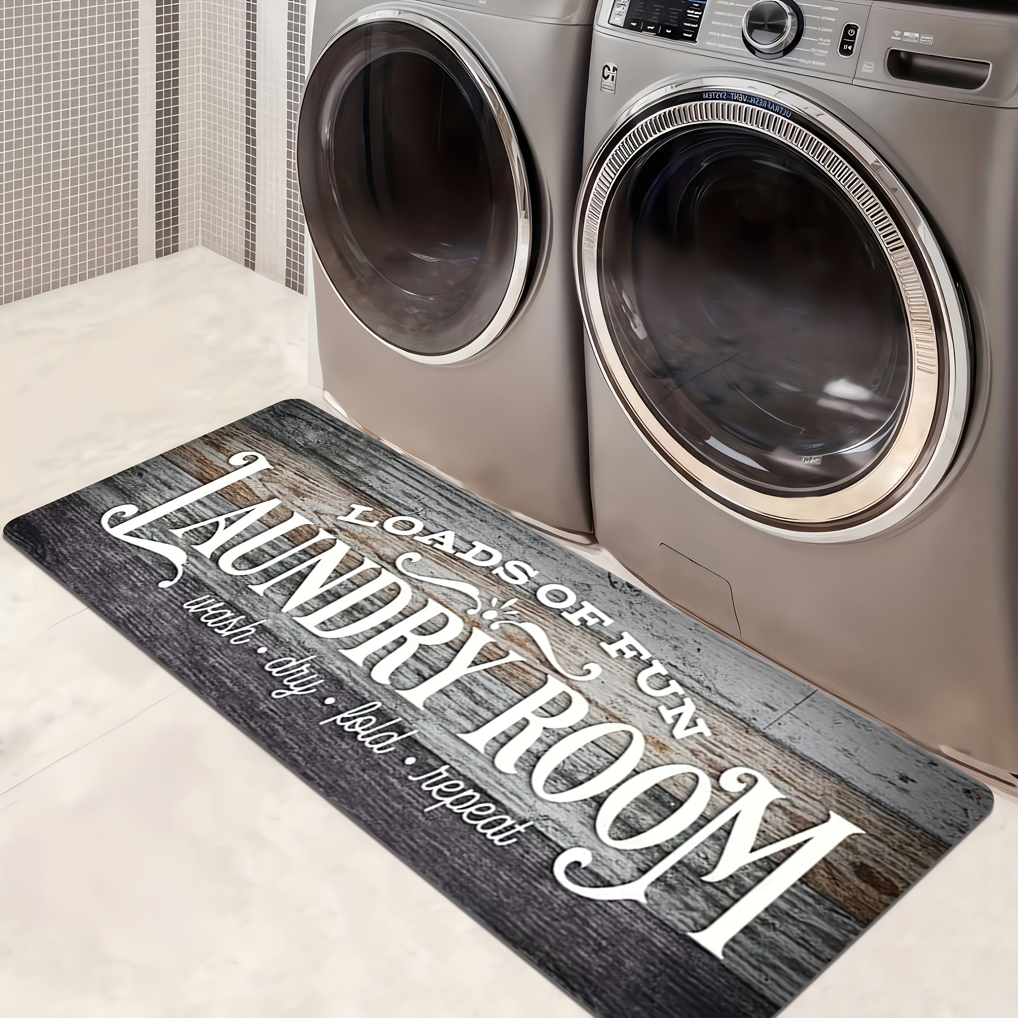 Farmhouse Laundry Room Runner Rug - Non-Slip Washable Retro Kitchen & Bathroom Mat | Anti-Slip Floor Runner for Laundry Room, Kitchen, Bathroom & Entryway | Boho Home Decor Accent Rug Multiple Sizes