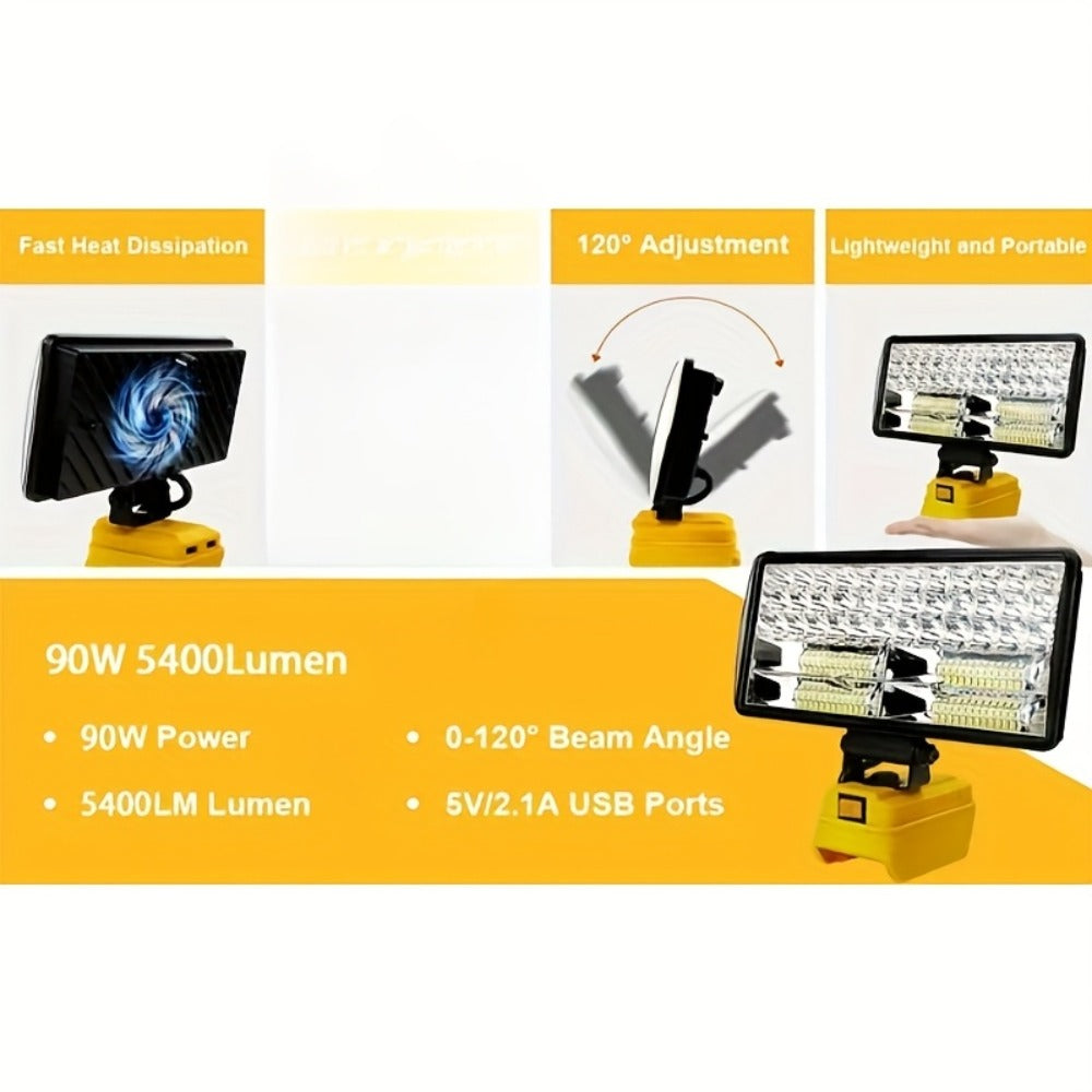 Cordless LED Work Light for DeWalt 20V Battery ¨C 30W/90W 1800/5400 Lumen LED Floodlight | Battery Powered Work Light for Automotive Repair, Construction Site & Emergency Lighting | Battery Not Included