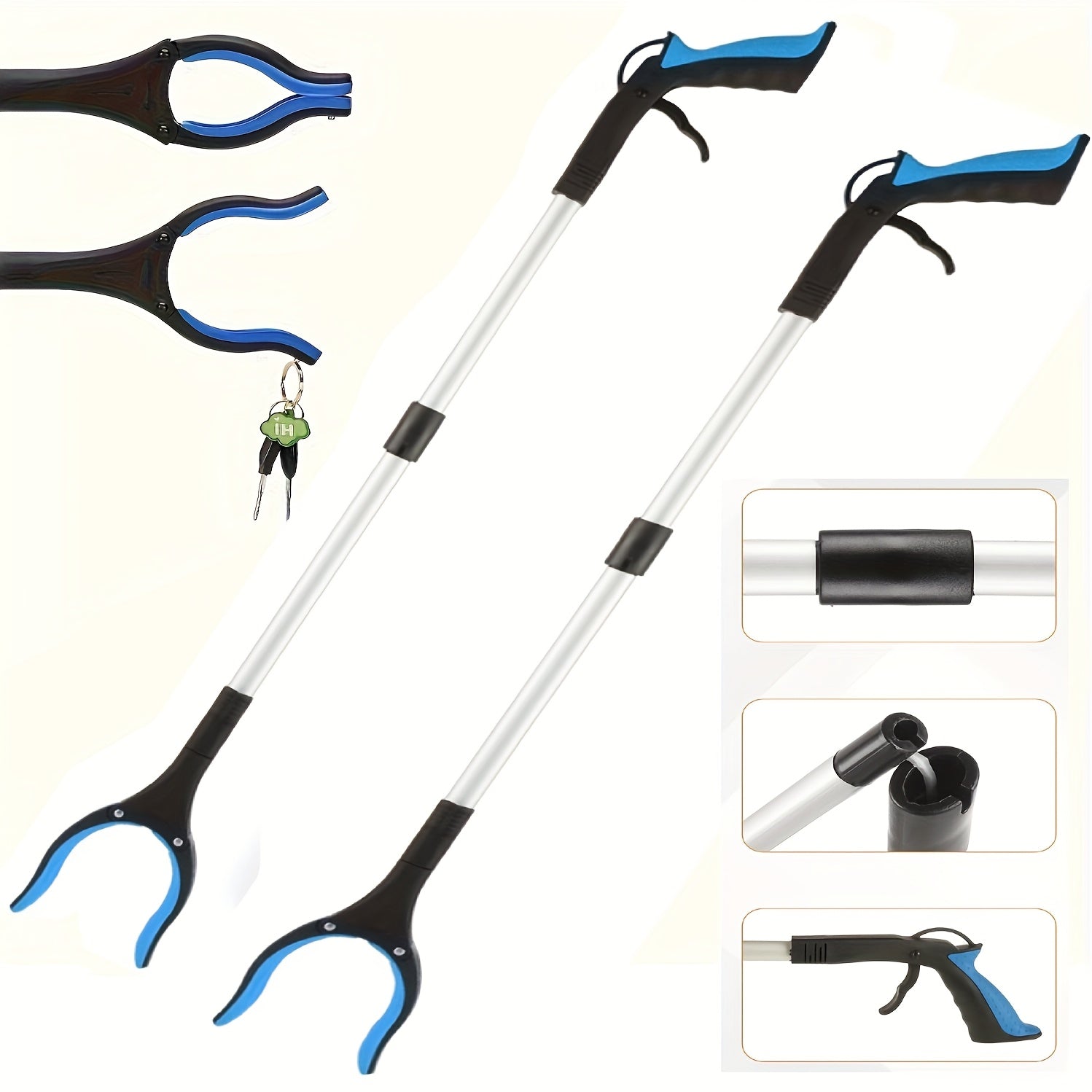 Grabber Reacher Tool 32 Inch Foldable Pick Up Stick 360¡ã Rotating Jaw Magnetic Tip Extra Long Heavy Duty Litter Picker Mobility Aid for Seniors Blue 2-Pack 4-Pack