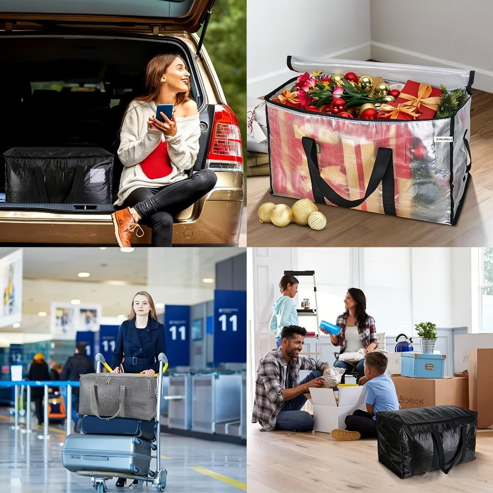Heavy-Duty Moving Bags Set of 6 ¨C Oversized Storage Totes with Reinforced Handles & Snap-Close Lid, Space Saver Bags for Clothes, Quilts & Moving Supplies, Transparent