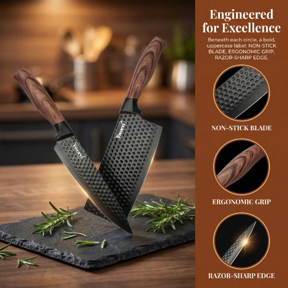 Chef Knife Set 7 Piece High Carbon Stainless Steel Ultra Sharp ¨C Anti-Stick Ergonomic PP Handle, Includes Slicing Knife, Scraper, Scissors & Whetstone, Gift Box for Home, Family & Travel
